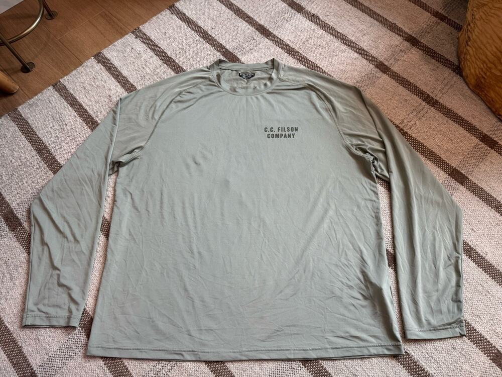 Filson Barrier Long Sleeve T Shirt Performance Desert Sage Green XXL Mens Fish